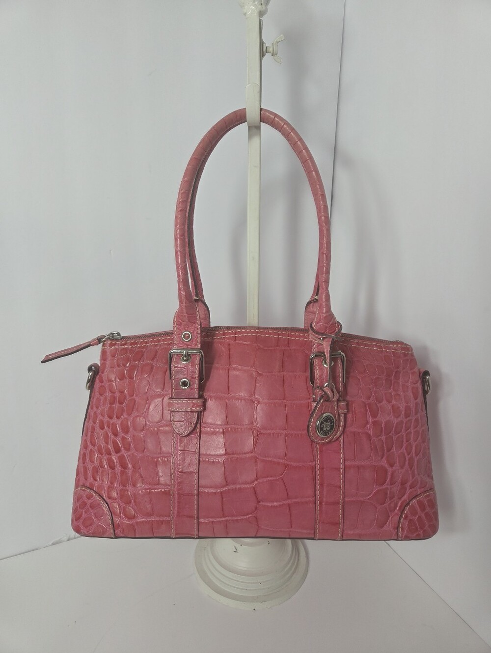 vtg dooney bourke y2k nile collection hot pink croc embossed leather satchel bag